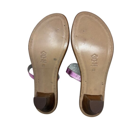 CAPRI SANDALS Violet Metallic Leather Beaded Accent Toe Ring Slides - Picture 9 of 11